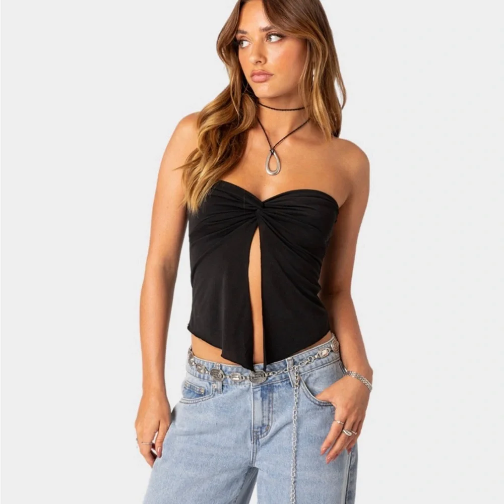 Edikted Black Twisted Split Tube Top – Size M (Never Worn!) - Picture 2 of 4